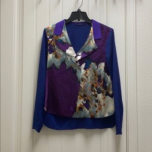 Elite Tahari Silk Top Blouse small blue purple